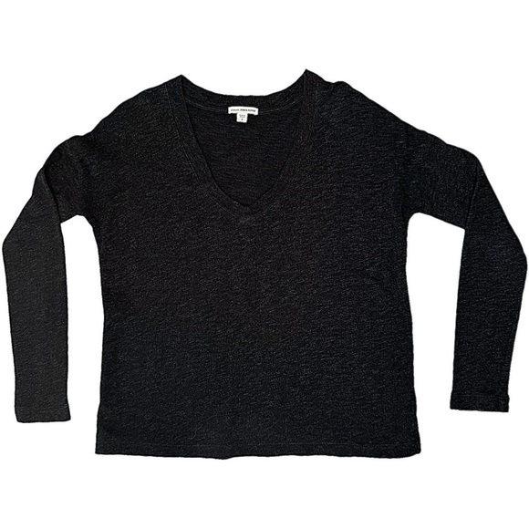 James Perse Tops - JAMES PERSE Long Sleeve V-Neck Top Black Knit Size 2/Medium